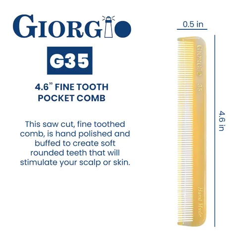 Vista 3 de Giorgio G35 - Peine de bolsillo de dientes finos hecho a mano para hombres, alisador de peine para el cuidado diario, peinado de cabello, bigote
