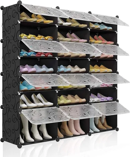 Vista 9 de MAGINELS Gabinete Organizador de Almacenamiento de Zapatos de 48 Pares, Zapatero Portátil con Puerta, Grandes Estantes Desmontables de Plástico DIY
