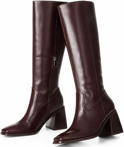 Vista 9 de SO SIMPOK Women's Knee High Platform Gogo Boots, Square Toe Dress Boots Black Pu
