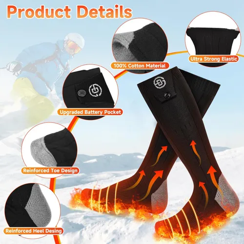 Vista 6 de Calcetines calentados para hombres y mujeres, control por aplicación, calcetines eléctricos recargables con batería de 8000 mAh*2, calcetines