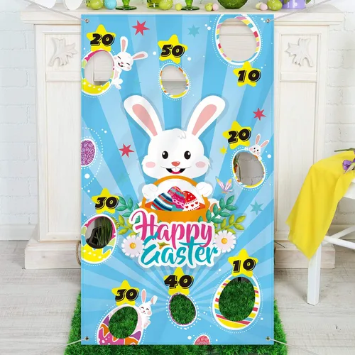 Vista 7 de Juego de lanzamiento de Pascua con 3 bolsas de frijoles, juego de fiesta de conejo de Pascua para adultos suministros de fiesta (estilo verde)