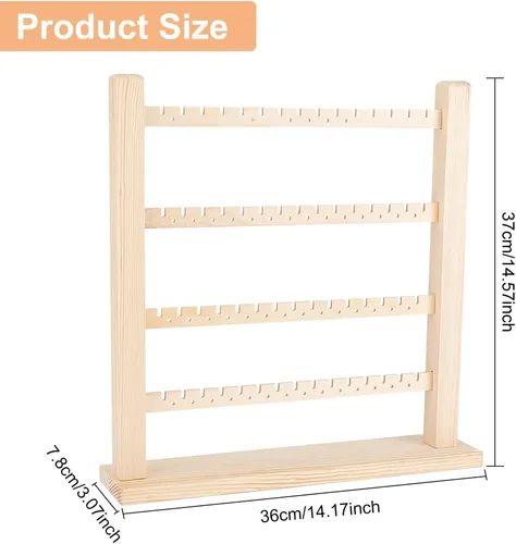 Vista 2 de FINGERINSPIRE Soporte organizador de exhibición de aretes de madera de 4 niveles (60 ranuras y 56 agujeros), soporte de exhibición de aretes