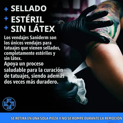Vista 5 de Saniderm - Rollo de vendaje Flex Tattoo Aftercare - Envoltura de tatuaje ultra flexible, impermeable, estéril para una curación rápida y protección