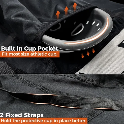 Vista 4 de COOLOMG - Pantalones cortos de compresión para hombre con copa, ropa interior atlética para béisbol, fútbol, artes marciales, lacrosse, hockey sobre