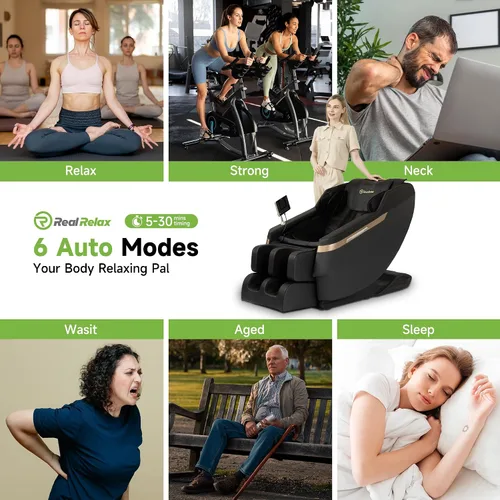 Vista 4 de Real Relax Full Body Shiatsu Massage Chair for Home Relaxation Negro y dorado