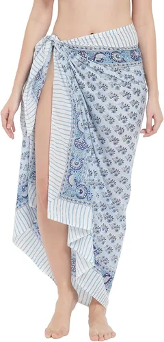 Vista 36 de parihan Traje de Baño Pareo de Playa Sarong Cubiertas para Mujeres - Falda Envolvente con Estampado a Mano Zafiro azul