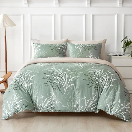 Vista 41 de Lekesky Funda de edredón reversible tamaño Queen, juego de funda de edredón tamaño Queen de 3 piezas, juego de ropa de cama de microfibra verde