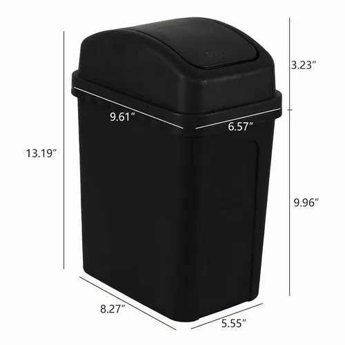 Vista 2 de Cubo de basura con tapa abatible de 1.8 galones, cesta de basura Negro