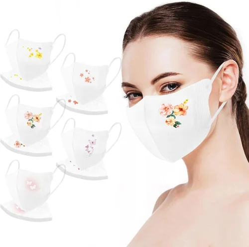 Vista 8 de 50 máscaras desechables para mujer, diseño floral, mariposa, boca a prueba de polvo, para adultos, vacaciones, protección facial de verano