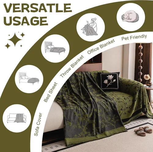 Vista 6 de HANDONTIME Funda para Sofá para Perros Lavable con Diseño Floral de Pájaros Fundas para Sofás y Sofás Fundas Verdes para Sofá con Flor Jacquard Za