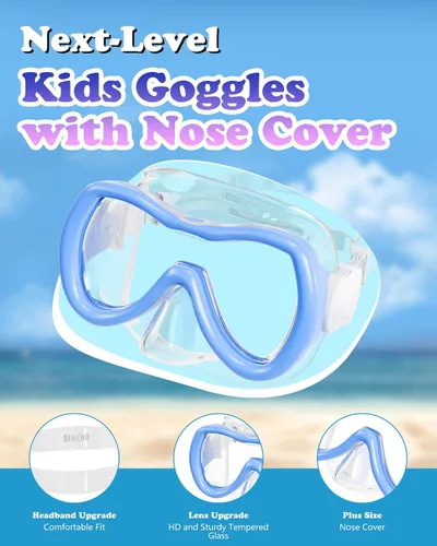 Vista 5 de Aegend Gafas de natación para niños, vidrio templado HD de 180° con amplia visión con cubierta para la nariz