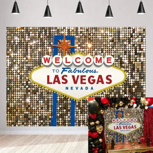 Vista 5 de Bienvenido a Las Vegas, telón de fondo fabuloso casino noche póker fiesta temática de película fondo de fotografía dorado disfraz de baile