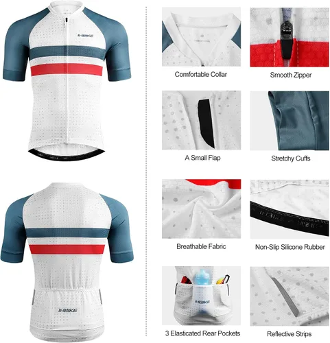 Vista 7 de INBIKE Camiseta de ciclismo para hombre 3 bolsillos traseros absorbe la humedad manga corta de secado rápido reflectante
