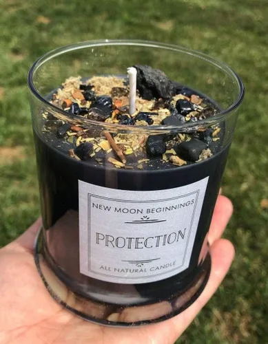 Vista 8 de Velas de protección de New Moon Beginnings - Vela de puesta a tierra e intención - Vela negra - Vela de soja - Cristales de protección