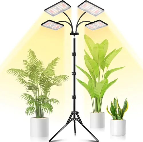 Vista 7 de LBW Luz de crecimiento de escritorio para plantas de interior, lámpara de escritorio de espectro completo con 4 cuellos de cisne ajustables, amplia