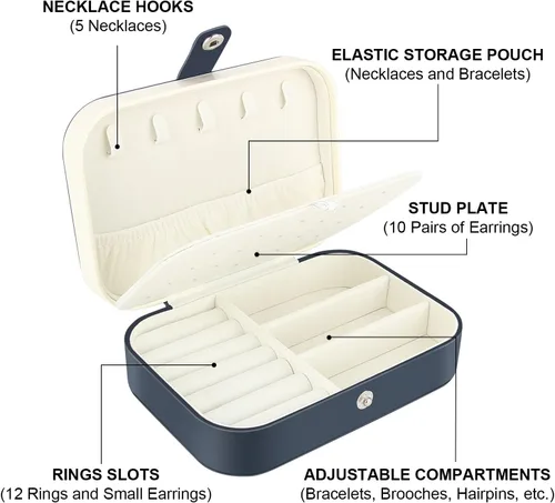 Vista 3 de Desing Wish Joyero de viaje, organizador de viaje para joyas pequeñas, cajas de joyería portátil de piel sintética, caja de almacenamiento