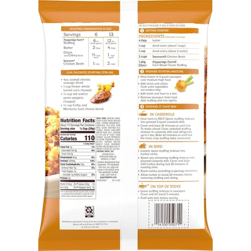 Vista 4 de Pepperidge Farm Relleno clásico de pan de maíz, bolsa de 12 onzas