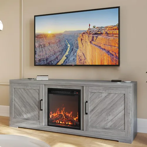Vista 12 de BELLEZE Hilo 58" puerta de granero TV consola para televisores de hasta 65" Espresso