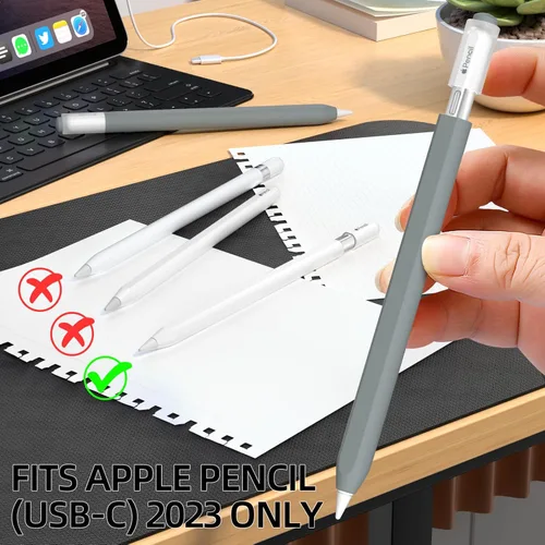 Vista 5 de AZF Compatible con Apple Pencil USB C, funda protectora de silicona antideslizante para Apple Pencil (USB-C), soporte magnético (gris)