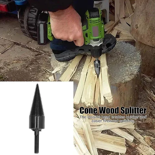 Vista 4 de Broca de leña, broca divisora de troncos de madera de acero al carbono con caja de almacenamiento, herramienta de perforación de vástago hexagonal