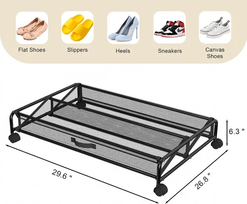 Vista 3 de Organizador de almacenamiento de zapatos debajo de la cama, contenedores de almacenamiento rodantes con ruedas, organizador de zapatos debajo