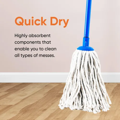 Vista 8 de Superio Trapeador de hilo de algodón para limpieza de pisos de madera dura para el hogar, cocina, baño, limpieza de oficina, azul resistente