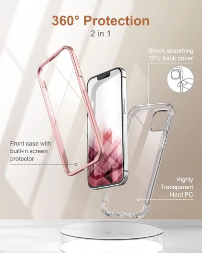 Vista 3 de SURITCH Funda compatible con iPhone 13 de 6.1 pulgadas 360 grados transparente a prueba de golpes de silicona a prueba de golpes [ultra híbrida]