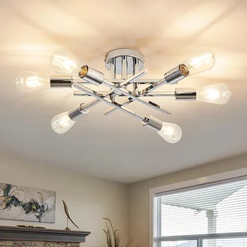 Vista 10 de ASGYISA Lámpara de Techo Semiempotrada de 8 Luces, Candelabro Sputnik de Metal Vintage Moderno Negro, Lámpara de Techo para Dormitorio Cocina