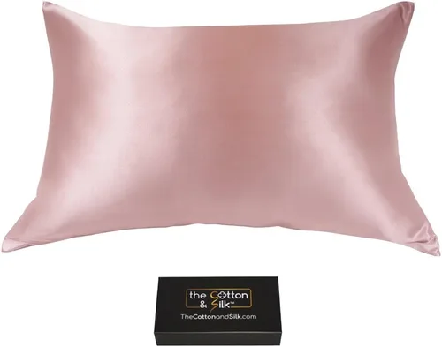 Vista 38 de Funda de almohada de seda de morera 22 Momme (cierre envolvente en la parte posterior), colección elegante, tamaño Queen, caramelo + crema