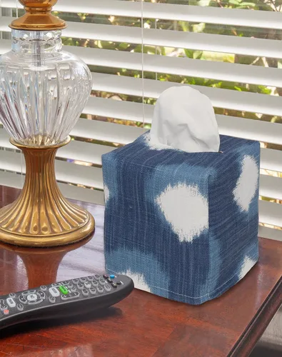 Vista 2 de Funda para caja de pañuelos de tela, funda para pañuelos de papel, se desliza sobre cajas de pañuelos faciales de cartón cuadrado - Tela decorativa
