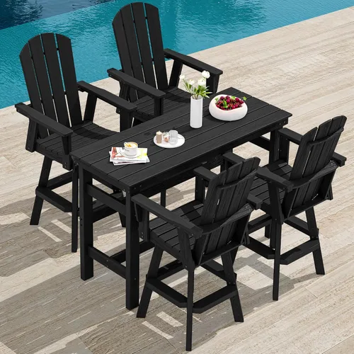 Vista 13 de SERWALL Silla de bar Adirondack giratoria de HDPE, taburetes de bar giratorios para exteriores, silla Adirondack de balcón para bistro, piscina