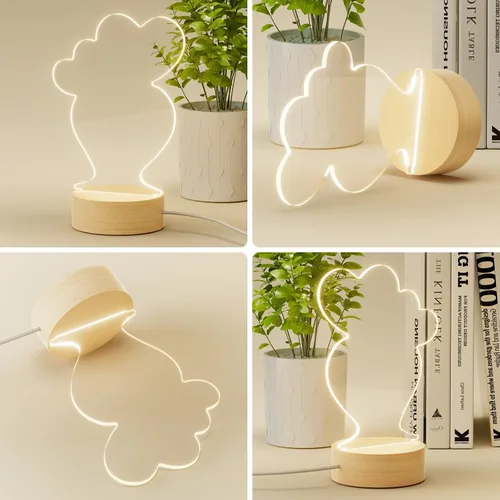 Vista 2 de Bemaystar Base de madera con luz LED, adecuado para placas transparentes, base redonda de luz nocturna cálida