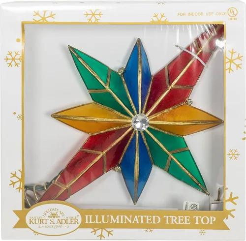 Vista 6 de Kurt Adler Adorno para árbol de Navidad, Estrella de Belén multicolor de capiz con 10 luces y centro de gema