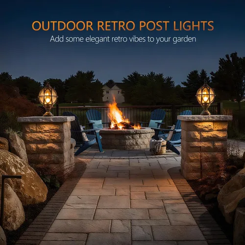 Vista 2 de Lámpara de poste para exteriores, base E26 de 60 W máx. Luces de columna con carcasa de aluminio negro más vidrio ámbar IP55 impermeable linterna