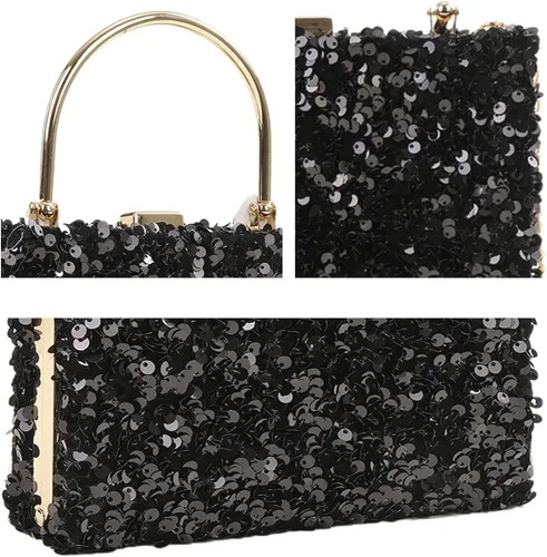 Vista 2 de IAMUHI Pequeño bolso de mano de lentejuelas con asa superior, bolso de noche, mini bolso cruzado cuadrado de hombro