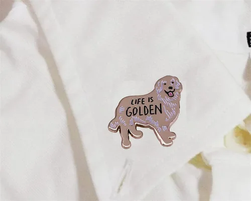 Vista 3 de Lindo Golden Retriever Duro Esmalte Pines Funny Life Is Golden Happy Dog Lovers Decoración Metal Cartoon Broche Mochila Insignias de solapa, Metal