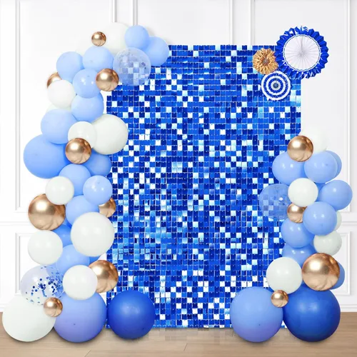 Vista 30 de 12 paneles cuadrados de lentejuelas brillantes para pared color azul claro (Baby Blue) telón de fondo decorativo para fiestas de bodas