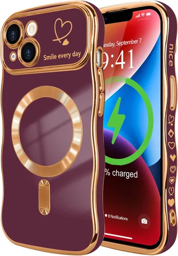 Vista 95 de LCHULLE - Funda magnética para iPhone 13 para mujeres y niñas, con forma ondulada, color azul bebé