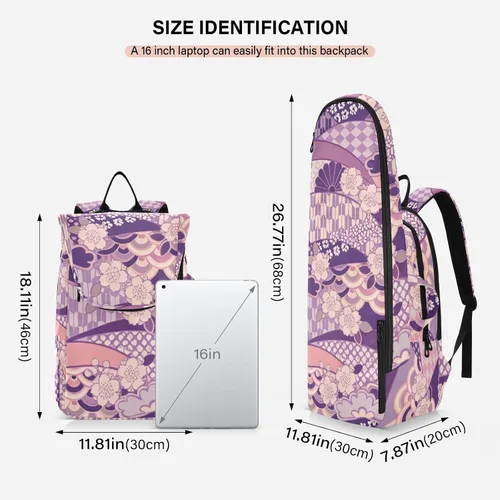 Vista 3 de Bolsa de tenis para mujeres y hombres, ligera, color morado, zéfiro japonés, flor de cerezo, deportes, tenis, bádminton, para adolescentes, niños