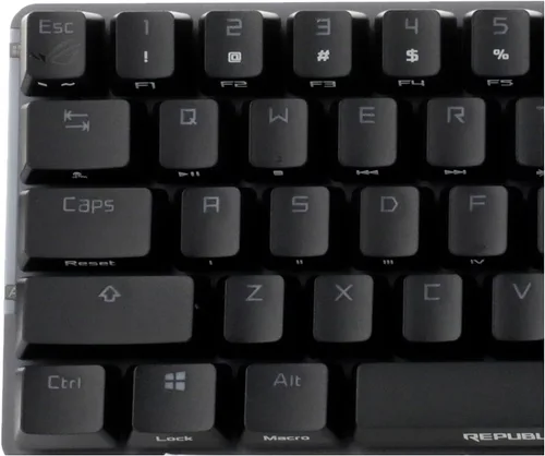 Vista 7 de ASUS ROG Falchion Teclado mecánico inalámbrico 65% para juegos 68 teclas, Aura Sync RGB, duración de batería extendida, panel táctil interactivo