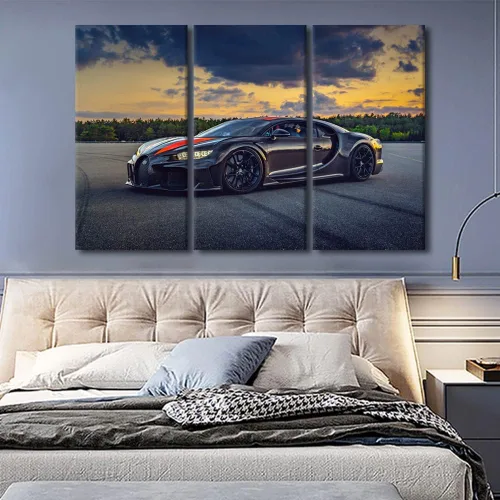 Vista 117 de Arte de pared de auto deportivo rojo para sala de estar, arte de pared de lienzo de súper auto genial, imágenes pósters, 3 piezas, arte moderno