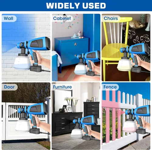 Vista 8 de Pulverizador de pintura, pulverizador de pintura eléctrico de 700 W con recipiente de 33.8 fl oz, pistola de pintura con 5 boquillas y 3 patrones