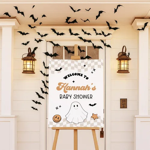 Vista 8 de Personalized Halloween Baby Shower Welcome Sign, A Little Boo Baby Shower Welcome Sign, Pumpkin Decorations,girl, Halloween Decor 12" X 18" (Small)