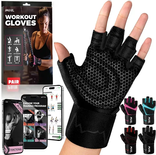 Vista 12 de MhIL Guantes de entrenamiento para mujer – Guantes de gimnasio transpirables para mujer con protección de palma y agarre mejorado – Guantes