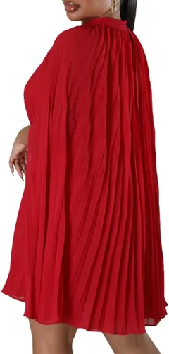 Vista 6 de Aro Lora Vestido corto de gasa para mujer, estilo casual, elegante, cuello alto, plisado, holgado, acampanado