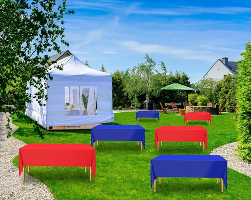 Vista 7 de Oudain 6 manteles de plástico desechables del 4 de julio, de 54 x 108 pulgadas, para mesas rectangulares, impermeables, para el día de la Azul