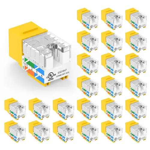 Vista 8 de VCE UL Listed Cat6 RJ45 Keystone Jack Insert 25-Pack, 90 Degree Punch Down Keystone Jack Adapter Slim Profile Negro