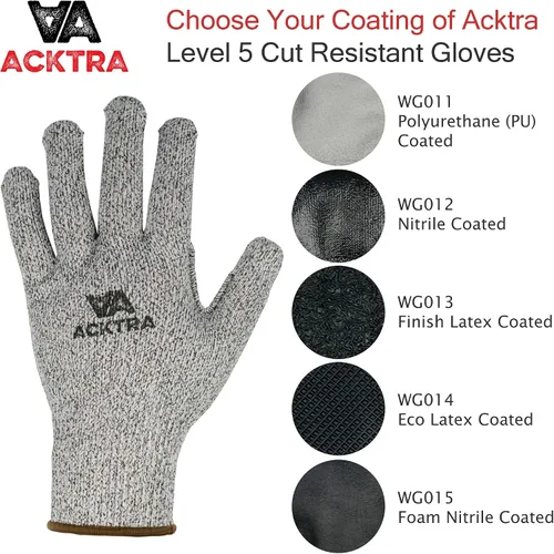Vista 3 de Guantes de trabajo de seguridad resistentes a cortes de nivel 5 ACKTRA, 12 pares