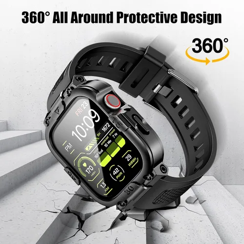 Vista 5 de Dsytom Funda impermeable con correa compatible para Apple Watch de 45mm 44mm 41mm 40mm para hombres, correa de reloj inteligente resistente