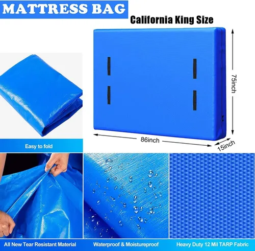 Vista 2 de [Usado] Fundas de colchón para mudanza y almacenamiento (tamaño Cali King), bolsas de colchón para mudanzas, resistentes, protector de colchón